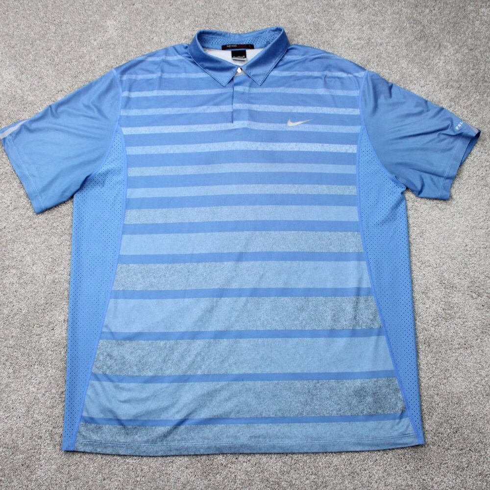 Nike Tiger Woods Polo Shirt Mens XL Blue Dri-Fit Stretch Golf Short Sleeve‎